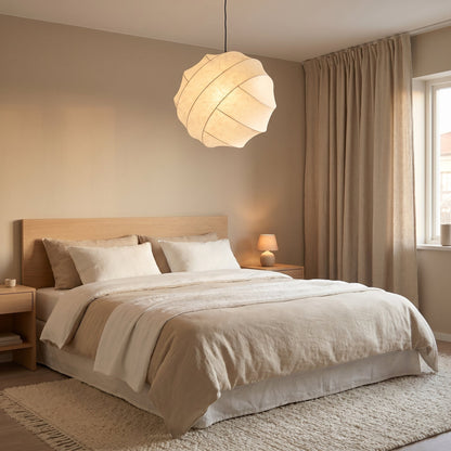 Japanese Silk Spiral Pendant Light - Wabi-Sabi Organic Lamp