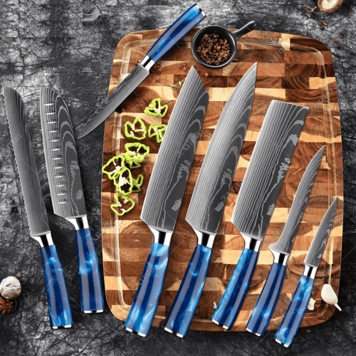 Ensemble de couteaux Santoku bleus 