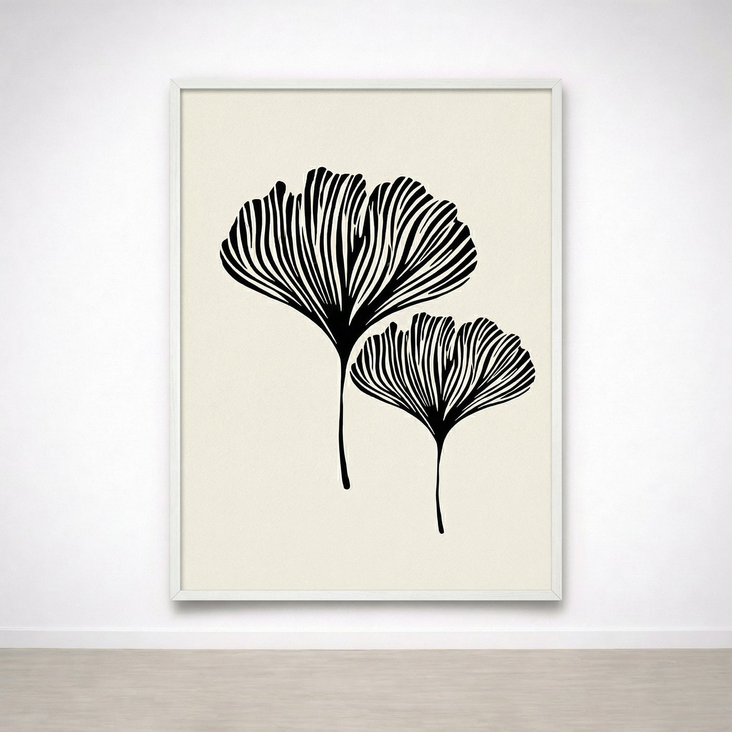 Tableau Botanique Noir et Beige – Élégance Minimaliste Naturelle