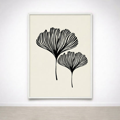 Tableau Botanique Noir et Beige – Élégance Minimaliste Naturelle