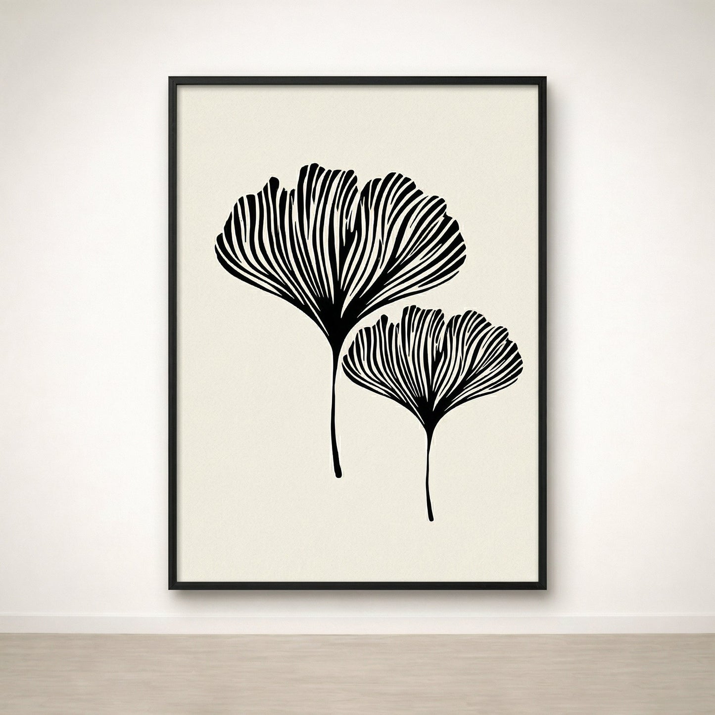Tableau Botanique Noir et Beige – Élégance Minimaliste Naturelle