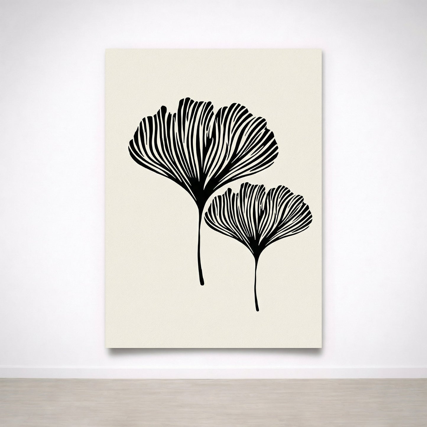 Tableau Botanique Noir et Beige – Élégance Minimaliste Naturelle