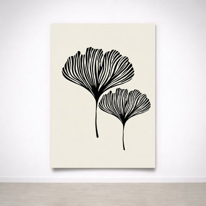 Tableau Botanique Noir et Beige – Élégance Minimaliste Naturelle