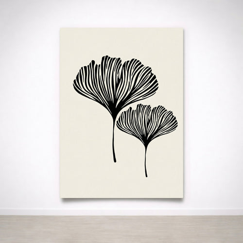 Tableau Botanique Noir et Beige – Élégance Minimaliste Naturelle