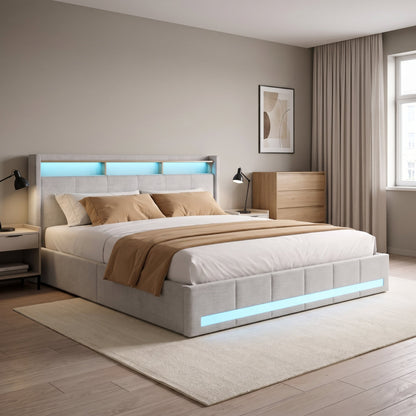 Lit LED avec rangements & étagère Design Flottant – Calyzen