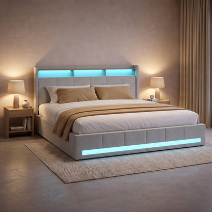 Lit LED avec rangements & étagère Design Flottant – Calyzen