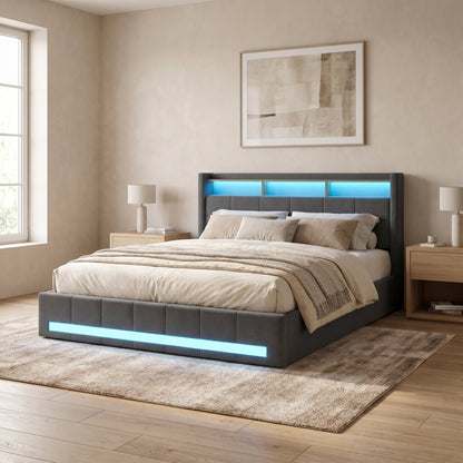 Lit LED avec rangements & étagère Design Flottant – Calyzen