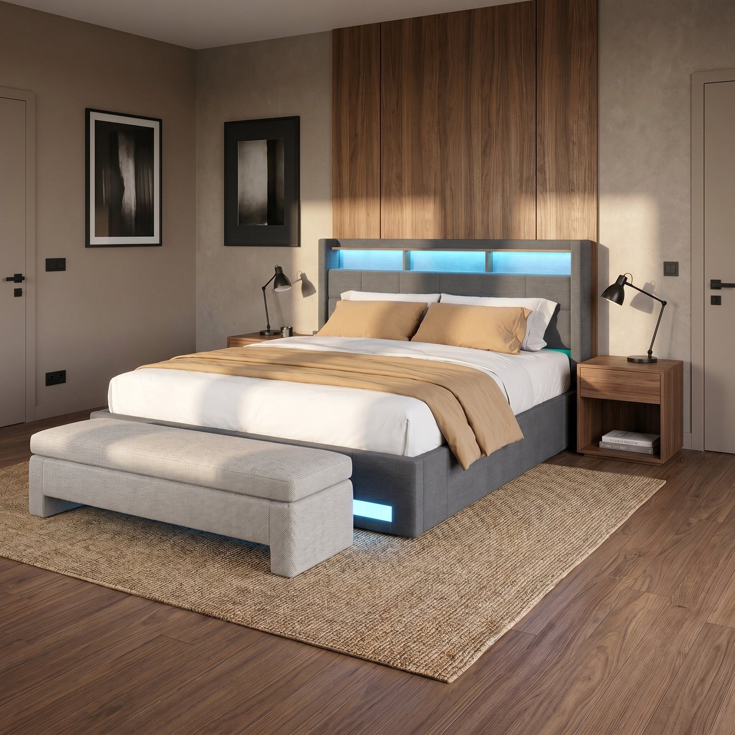 Lit LED avec rangements & étagère Design Flottant – Calyzen