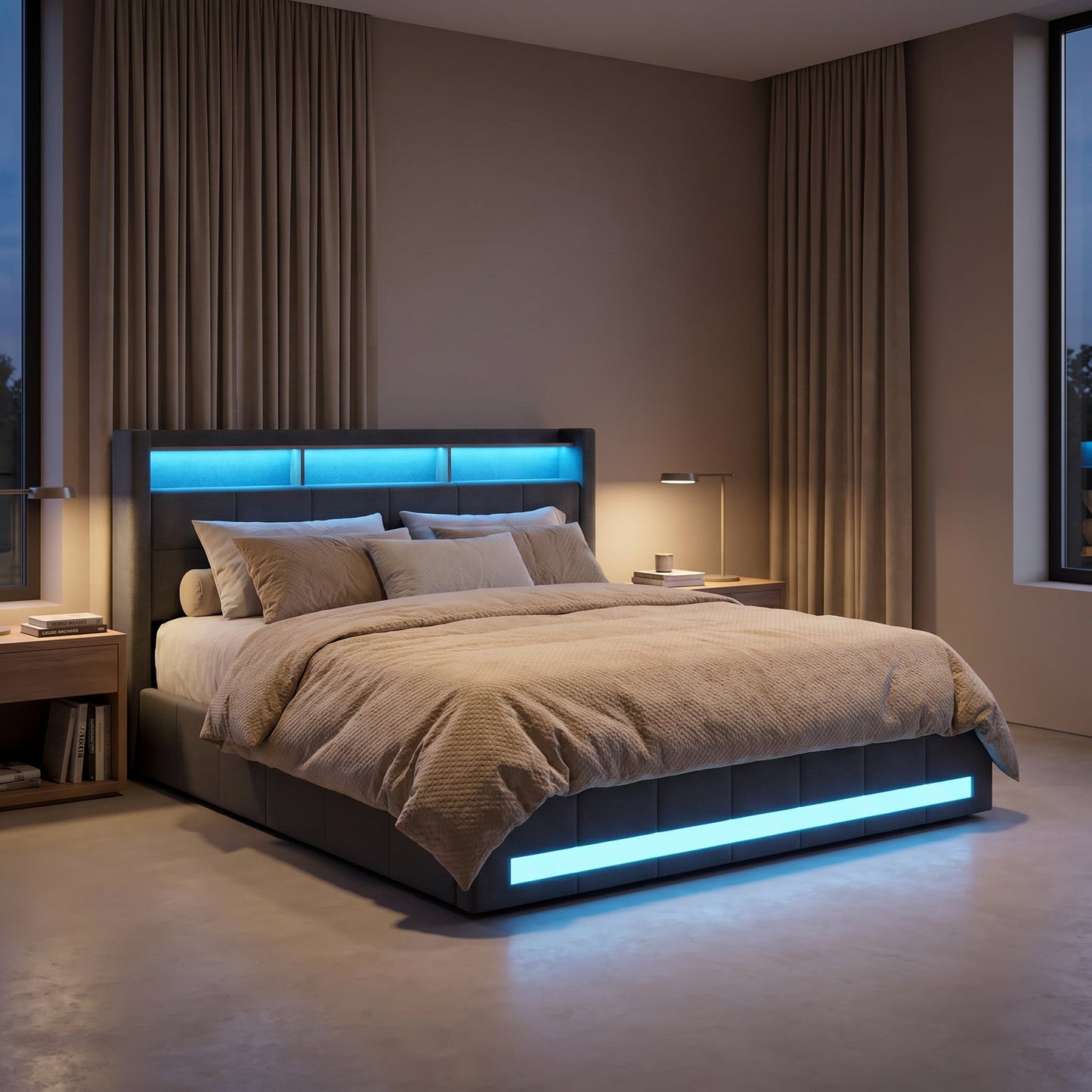Lit LED avec rangements & étagère Design Flottant – Calyzen