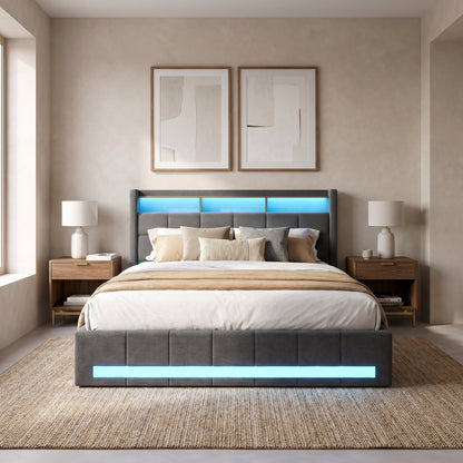 Lit LED avec rangements & étagère Design Flottant – Calyzen
