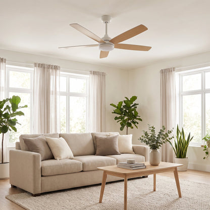 Light Wood LED Ceiling Fan - Modern Natural Finish with Remote