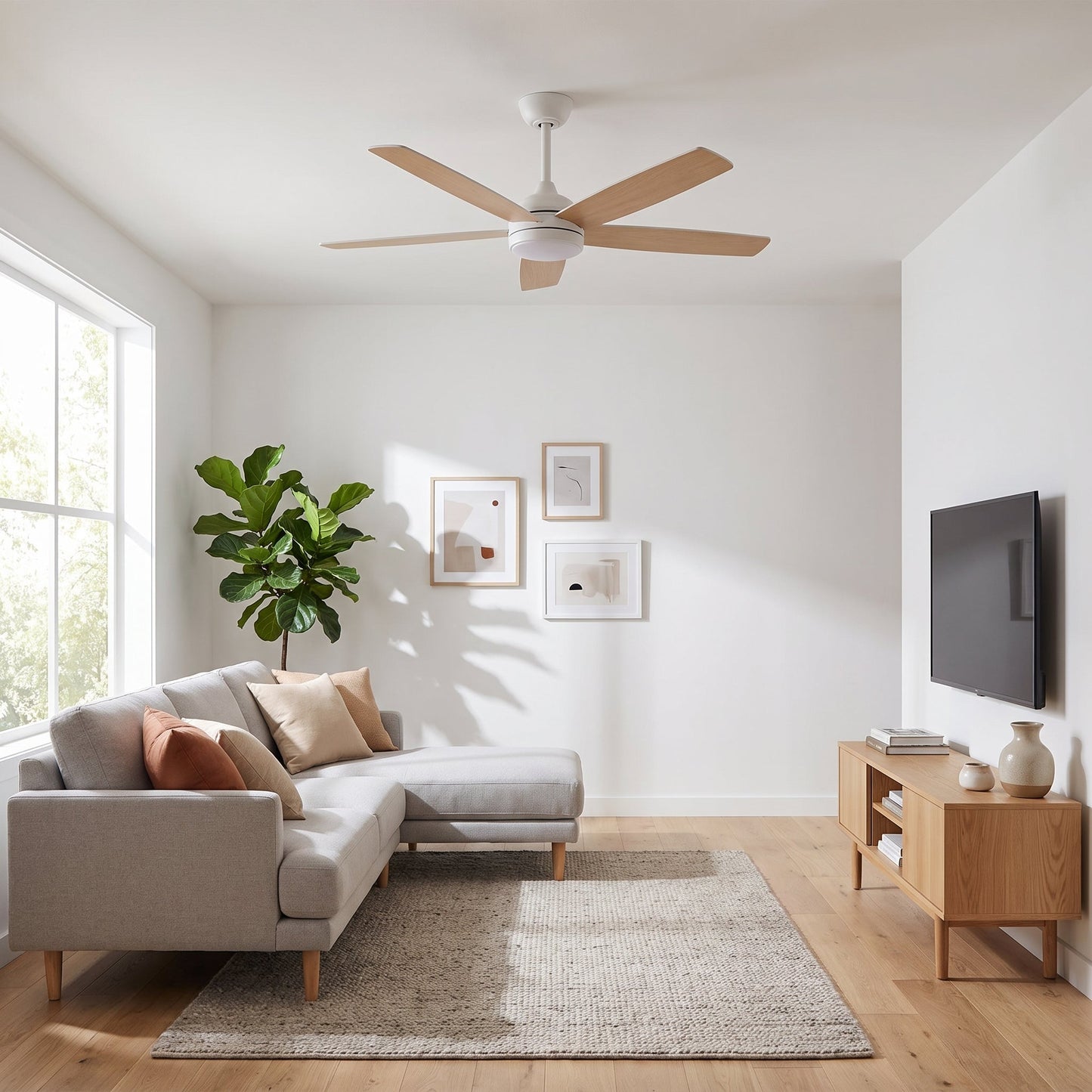 Light Wood LED Ceiling Fan - Modern Natural Finish with Remote