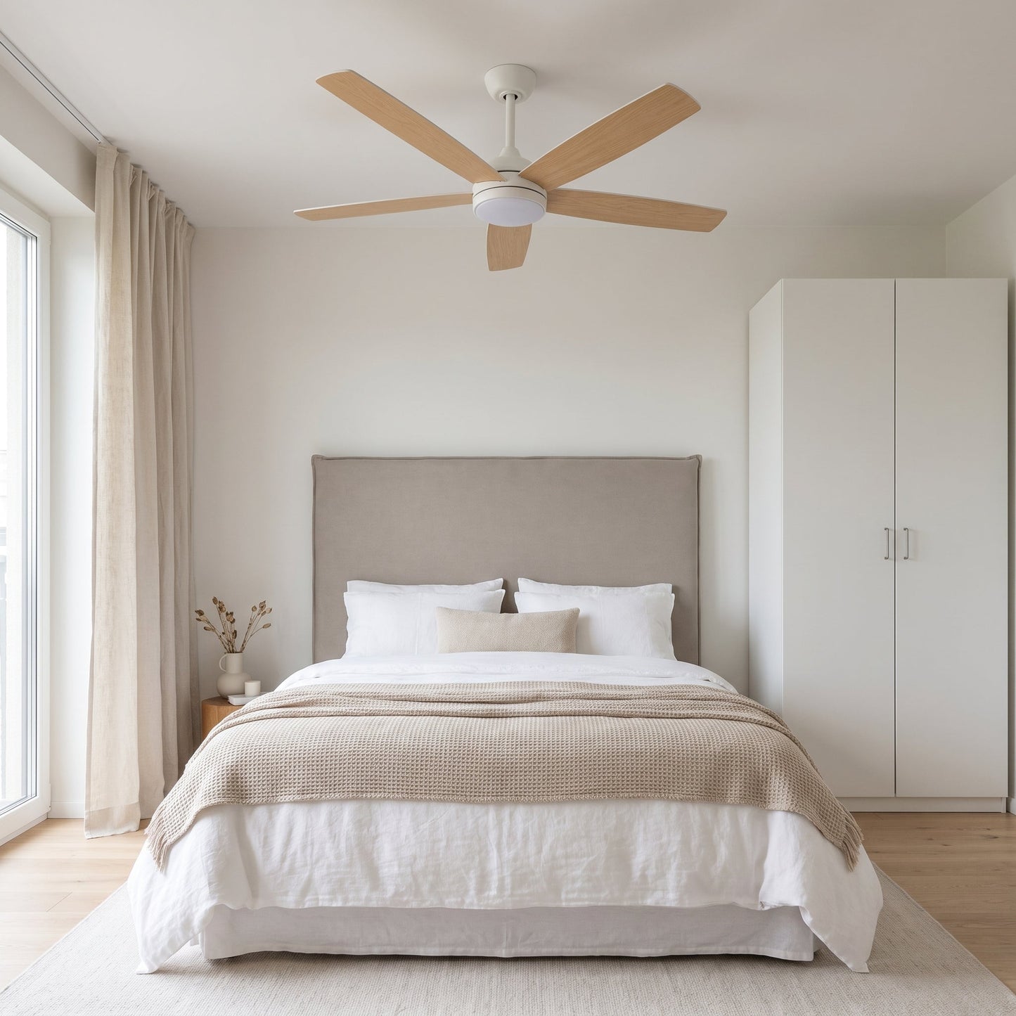 Light Wood LED Ceiling Fan - Modern Natural Finish with Remote