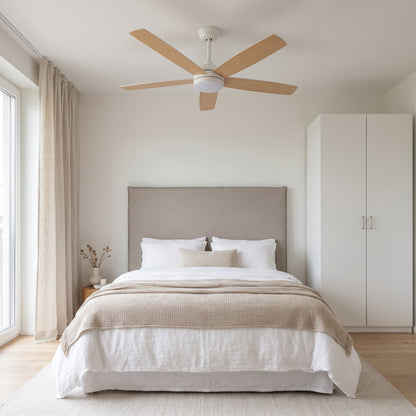 Light Wood LED Ceiling Fan - Modern Natural Finish with Remote