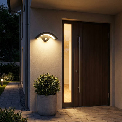 Black Outdoor LED Wall Light with Motion Sensor - Smart Security Sconce