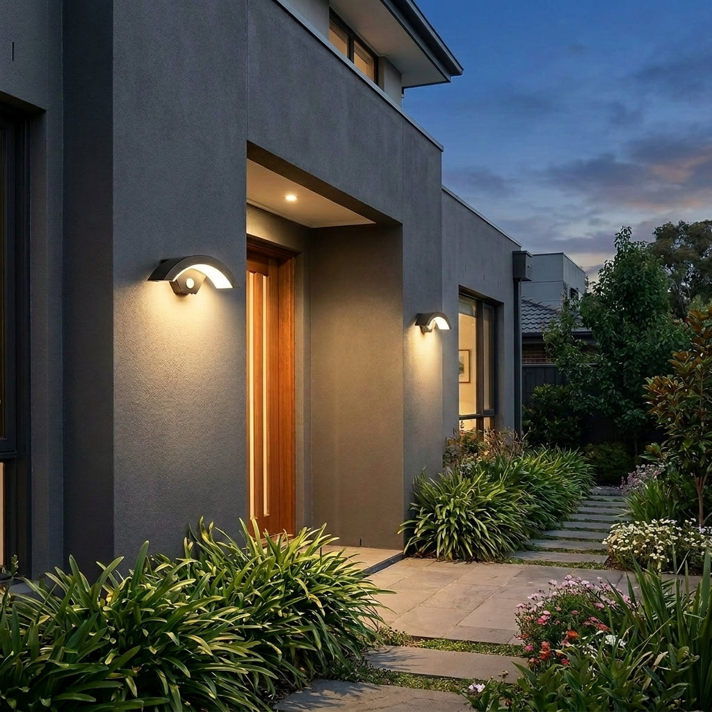 Black Outdoor LED Wall Light with Motion Sensor - Smart Security Sconce