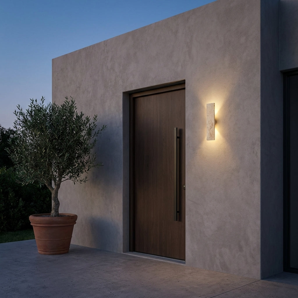 Outdoor Travertine Wall Sconce - Vertical Stone Effect Light