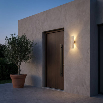 Outdoor Travertine Wall Sconce - Vertical Stone Effect Light