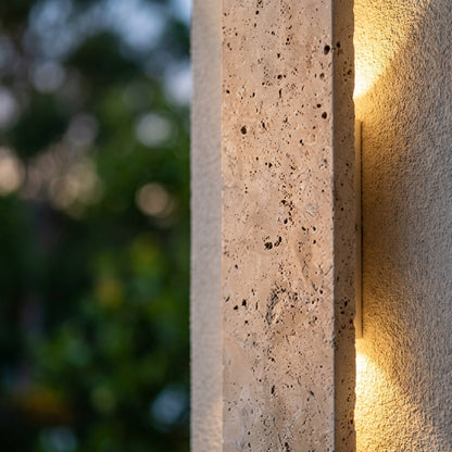 Outdoor Travertine Wall Sconce - Vertical Stone Effect Light