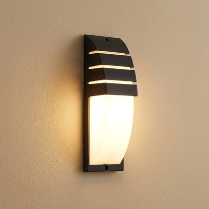 Black Outdoor LED Wall Sconce with Slats - Weatherproof Exterior Light