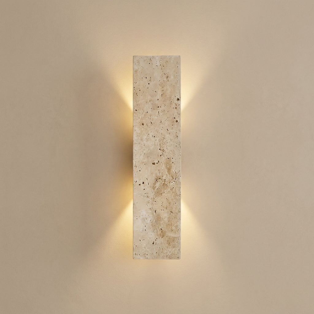 Outdoor Travertine Wall Sconce - Vertical Stone Effect Light