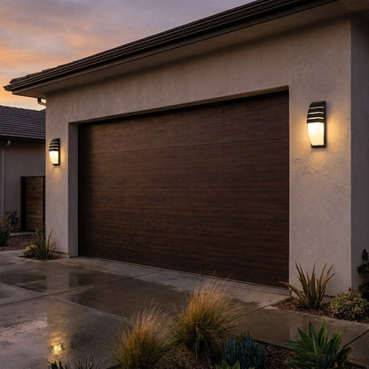 Black Outdoor LED Wall Sconce with Slats - Weatherproof Exterior Light