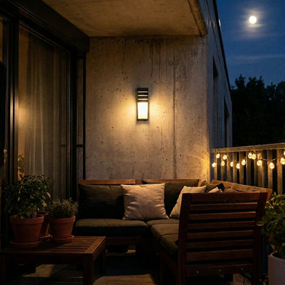 Black Outdoor LED Wall Sconce with Slats - Weatherproof Exterior Light