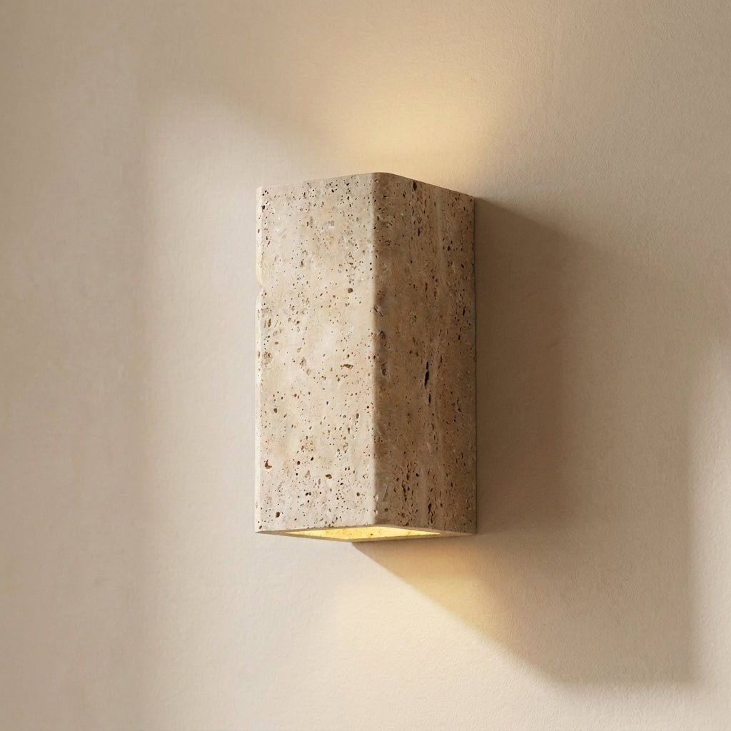 Travertine Effect Wall Sconce Wabi-Sabi Style - Indoor Outdoor Light