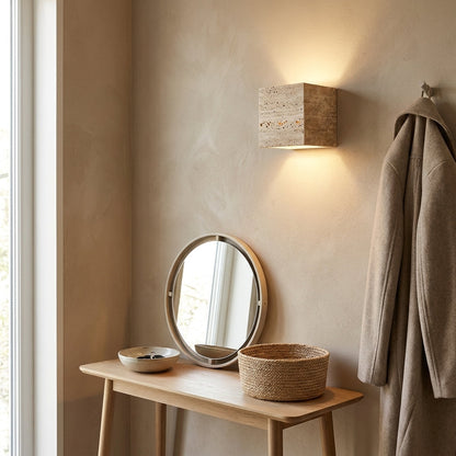 Travertine Effect Wall Sconce Wabi-Sabi Style - Indoor Outdoor Light