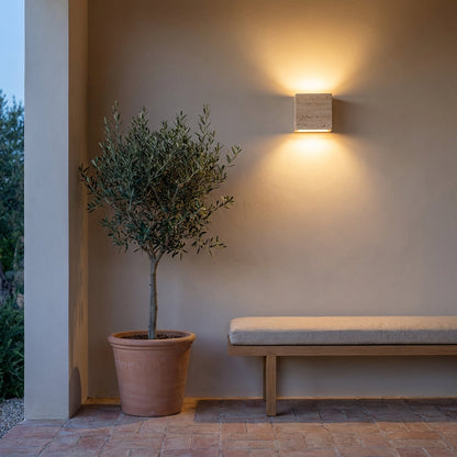 Travertine Effect Wall Sconce Wabi-Sabi Style - Indoor Outdoor Light