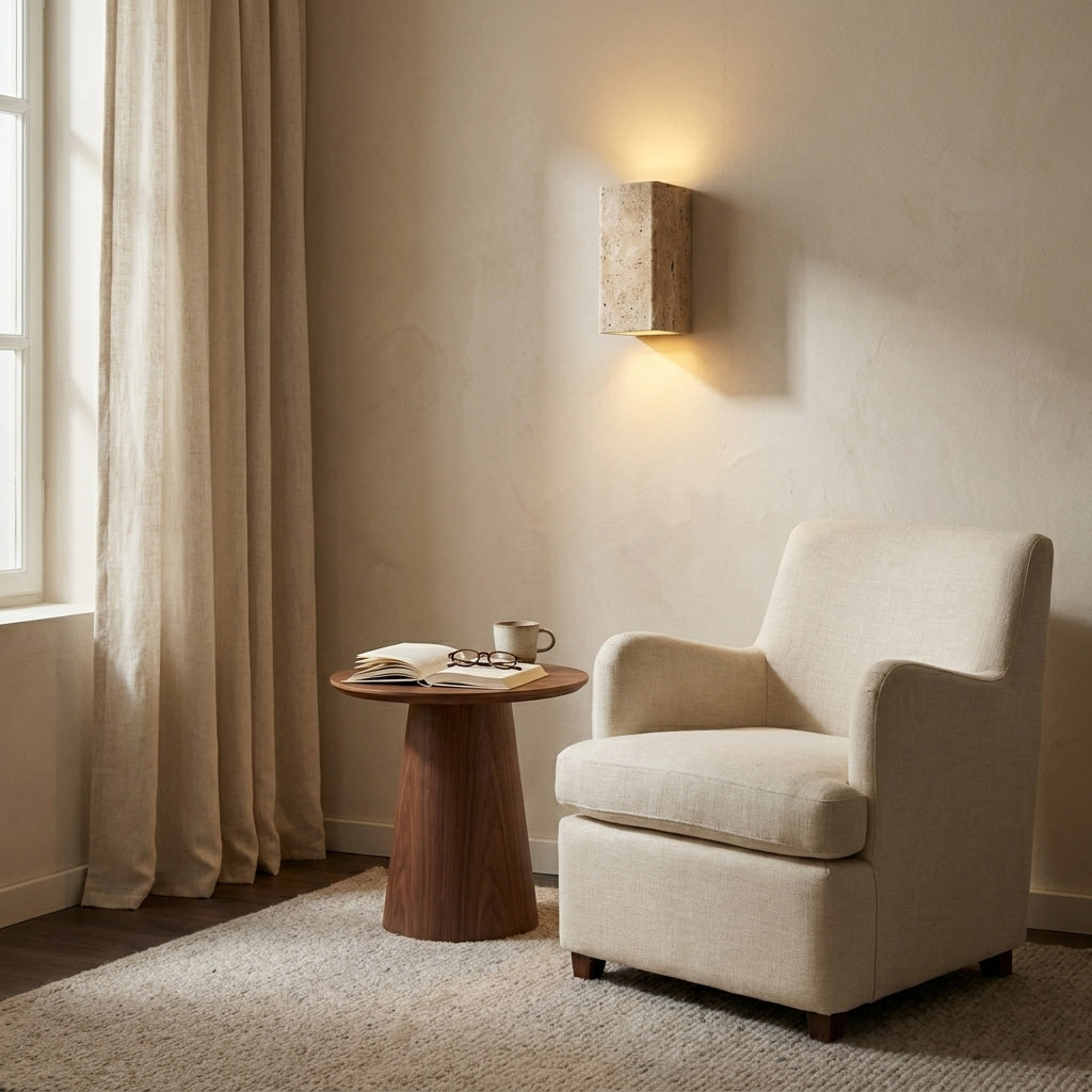 Travertine Effect Wall Sconce Wabi-Sabi Style - Indoor Outdoor Light