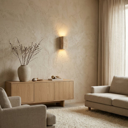 Travertine Effect Wall Sconce Wabi-Sabi Style - Indoor Outdoor Light