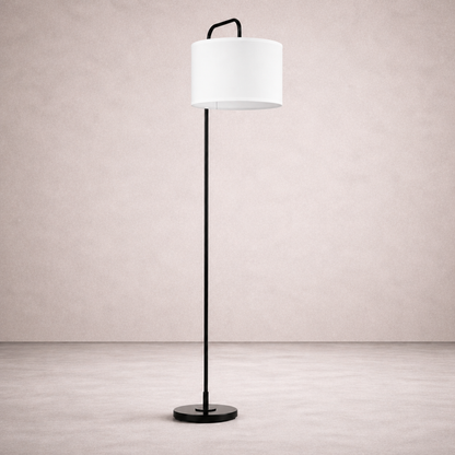 Lampadaire en Métal Noir avec Abat-Jour Cylindrique en Tissu Blanc – Linoro