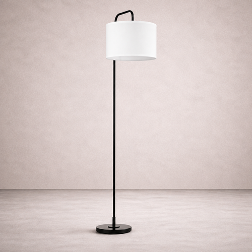 Lampadaire en Métal Noir avec Abat-Jour Cylindrique en Tissu Blanc – Linoro
