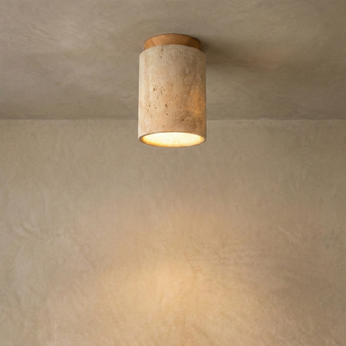 Plafonnier Cylindrique Moderne en Bois et Travertin - Travélis