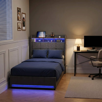 Lit LED avec rangements & étagère Design Flottant – Calyzen