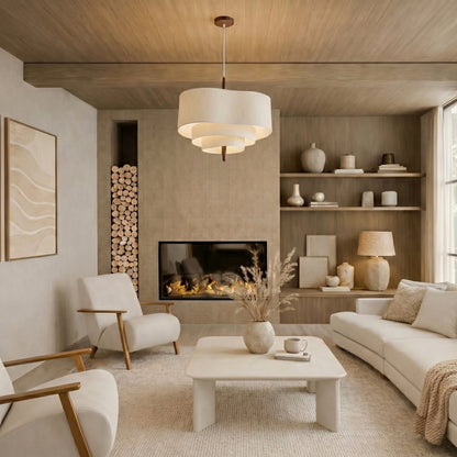 Suspension Design Beige en Bois & Tissu - Calora