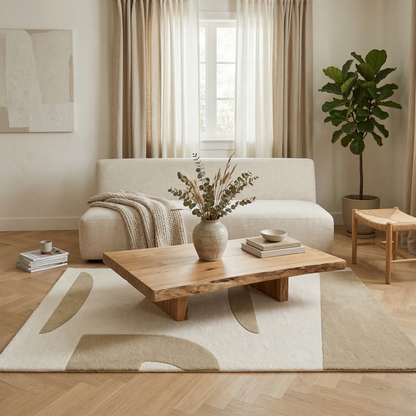 Tapis géométrique camel et écru – Cameva