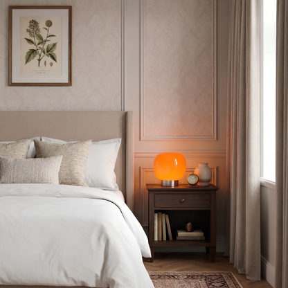 Lampe à poser en verre orange opalin et base métal – Solar