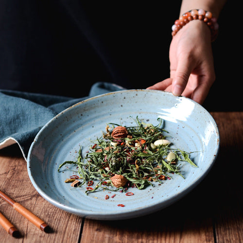Assiette de cuisine occidentale ronde en céramique créative bleue