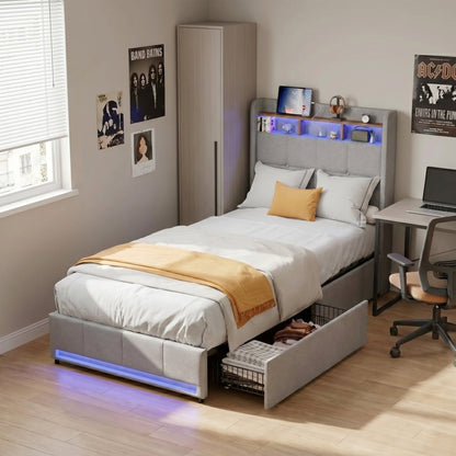 Lit LED avec rangements & étagère Design Flottant – Calyzen