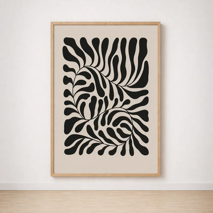 Tableau Abstrait Noir et Beige – Motifs Organiques Contemporains