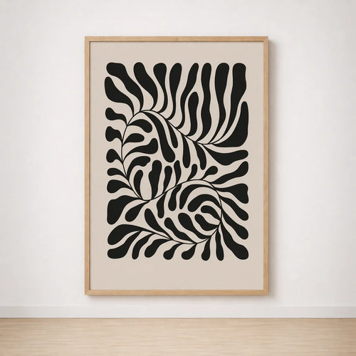 Tableau Abstrait Noir et Beige – Motifs Organiques Contemporains