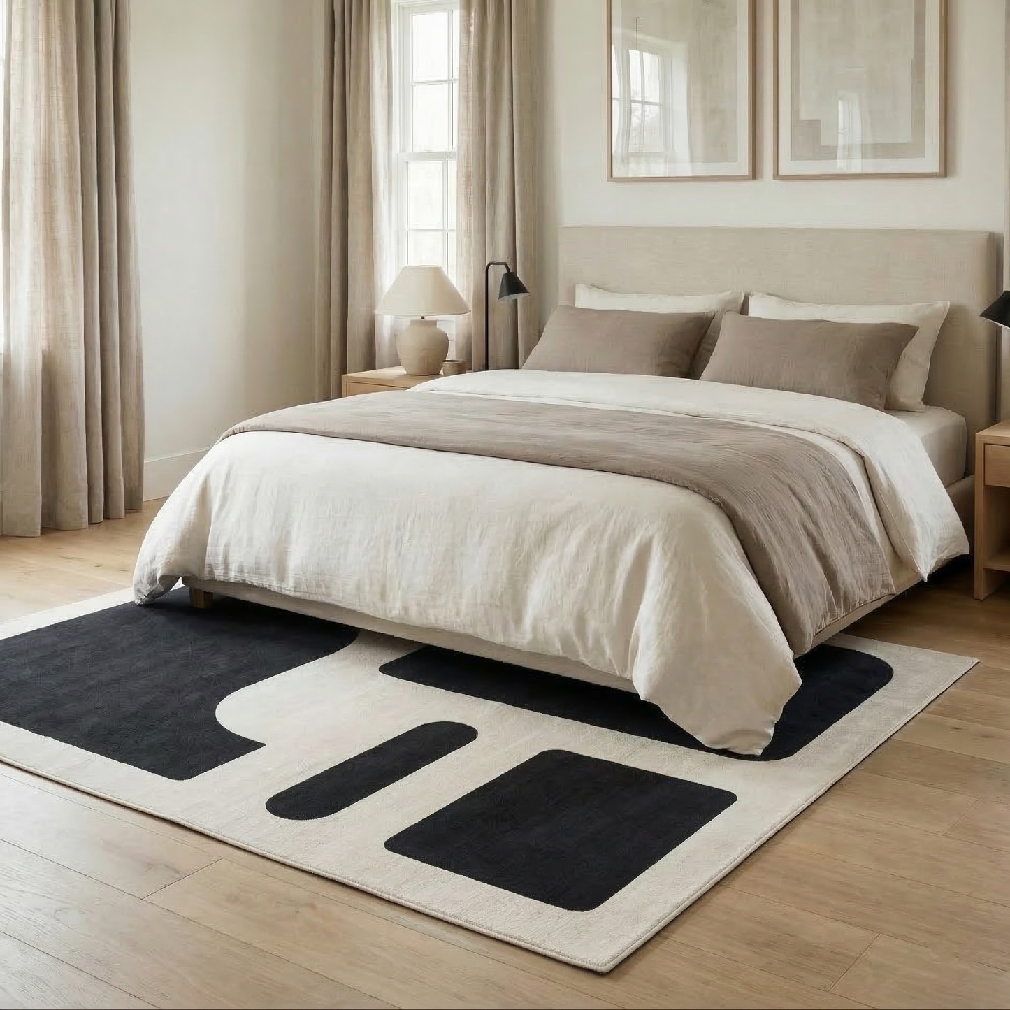 Tapis géométrique noir et beige – Nerio