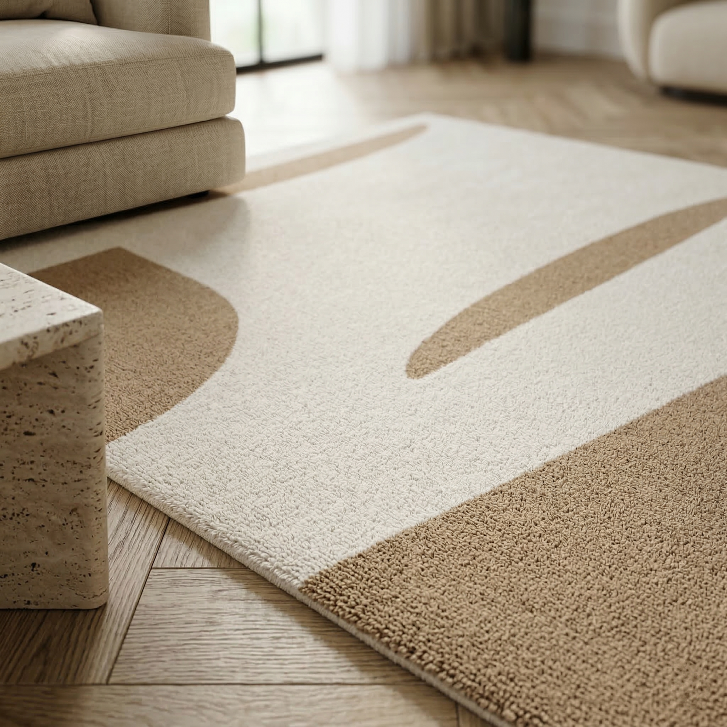 Tapis géométrique camel et écru – Cameva