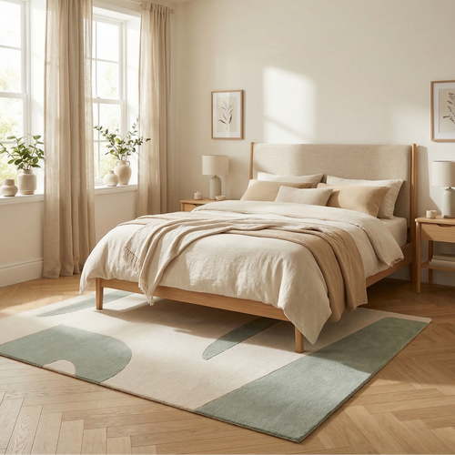 Tapis géométrique vert d’eau et écru – Soreva