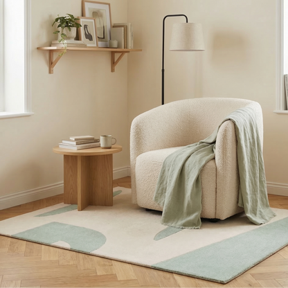 Tapis géométrique vert d’eau et écru – Soreva