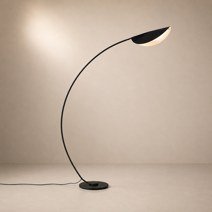 Black Minimalist Arc Floor Lamp - Modern Arched Standing Light