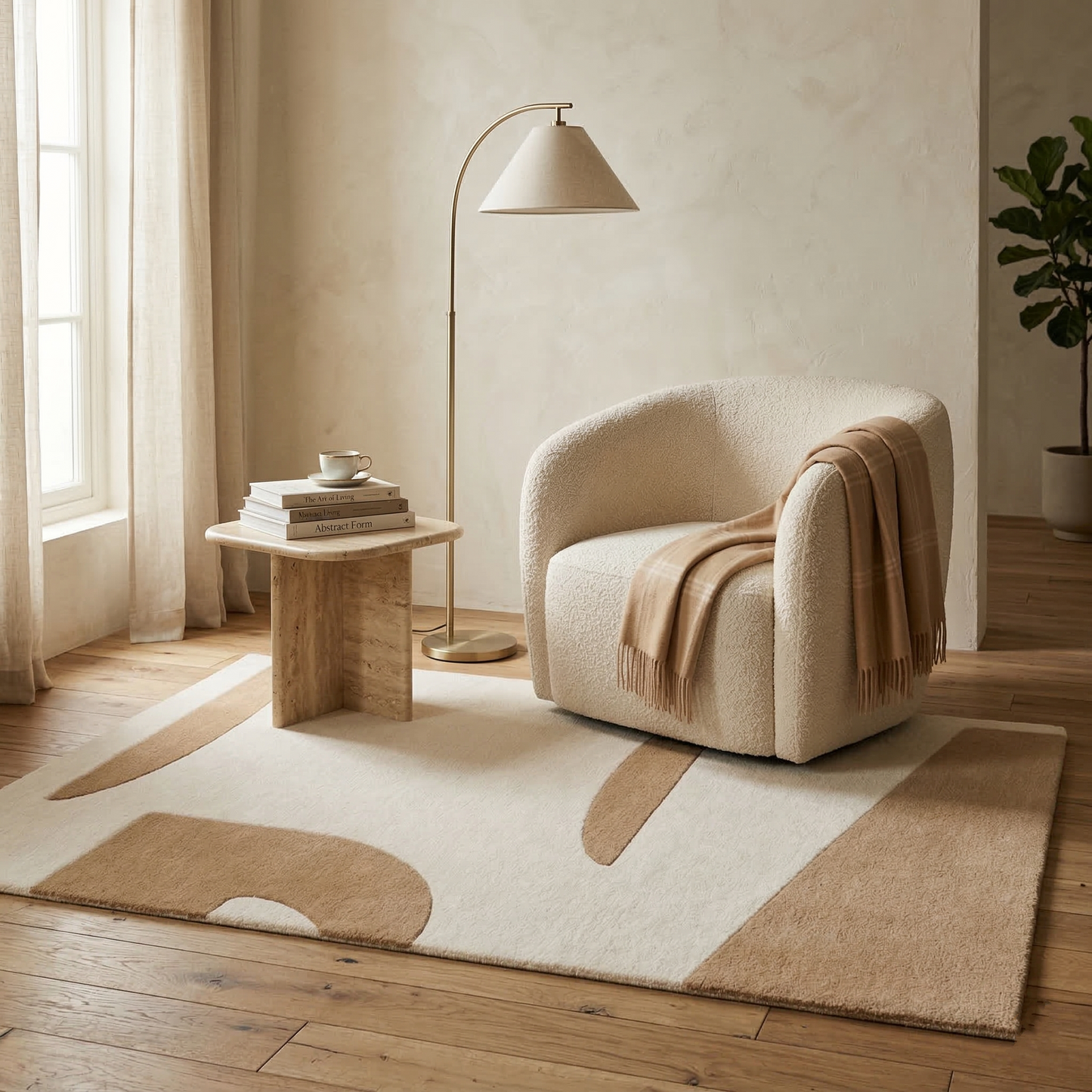 Tapis géométrique camel et écru – Cameva
