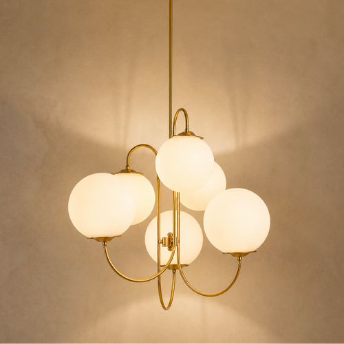 Suspension 6 Globes en Verre Opalin et Métal Doré – Auréora